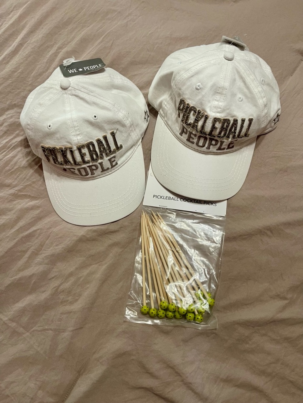 🧢2 Pickleball People Embroidered Caps + Pickleball Cocktail Picks